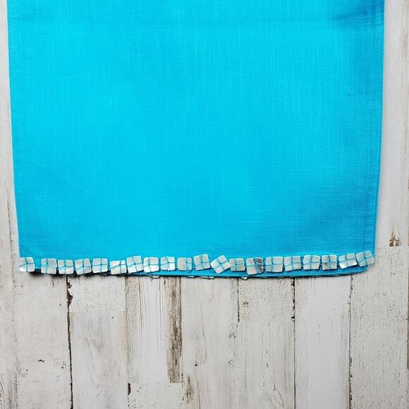 Seashell Embellished Table Runner Teal 14" x 70" - Picture 4 of 10